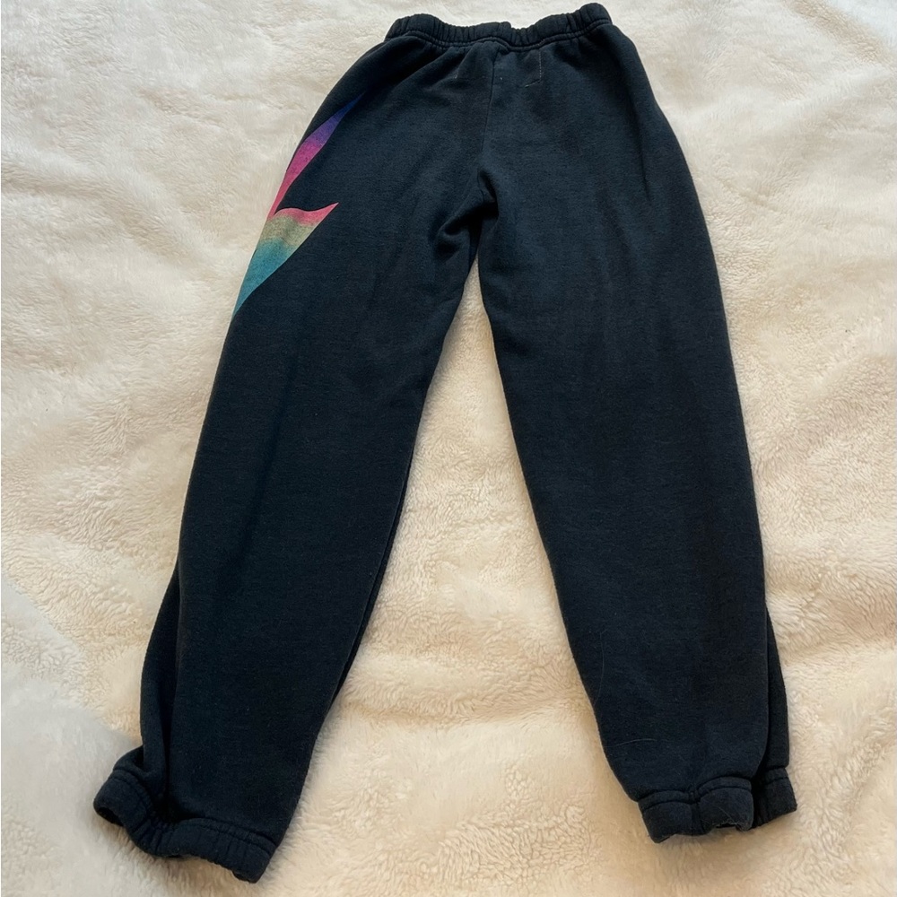 Kids Aviator Nation sweatpants size 8, dark blue with lightning bolt